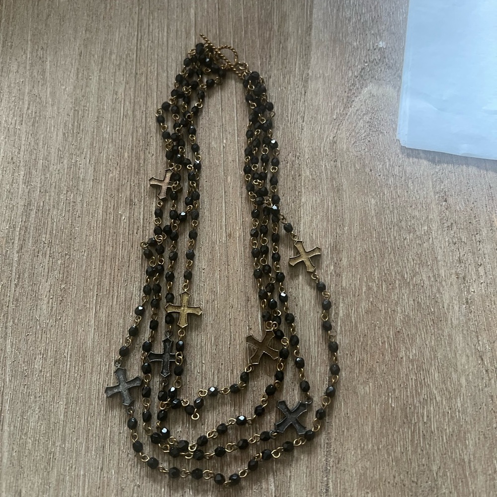 Virgins Saints and Angels Multi-Layered Cross Necklace